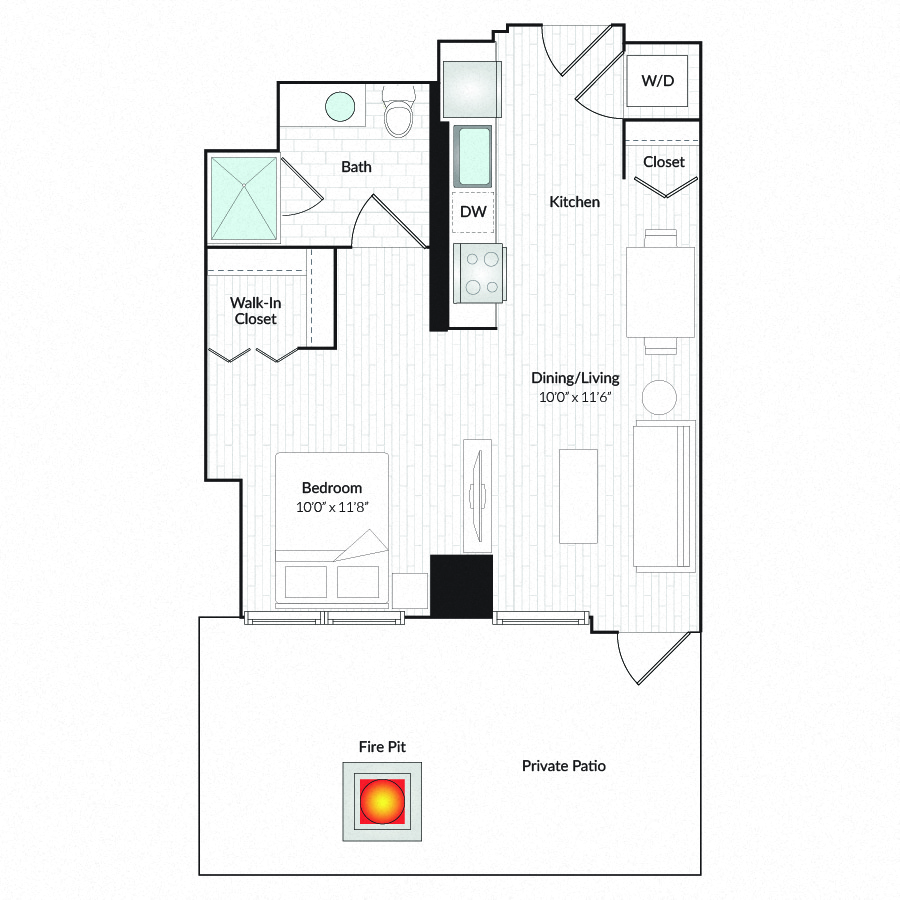 Floor plan for studio, 1 bath, 560 sqft